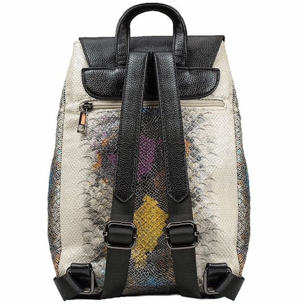 Textured Multicolor Leather Backpack with Black Flap - Picture 8 of 15